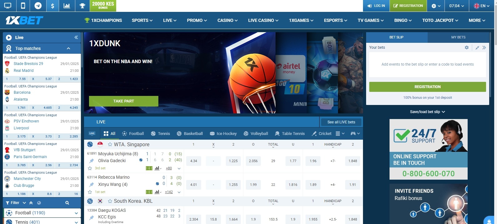 1xBet Kenya main page