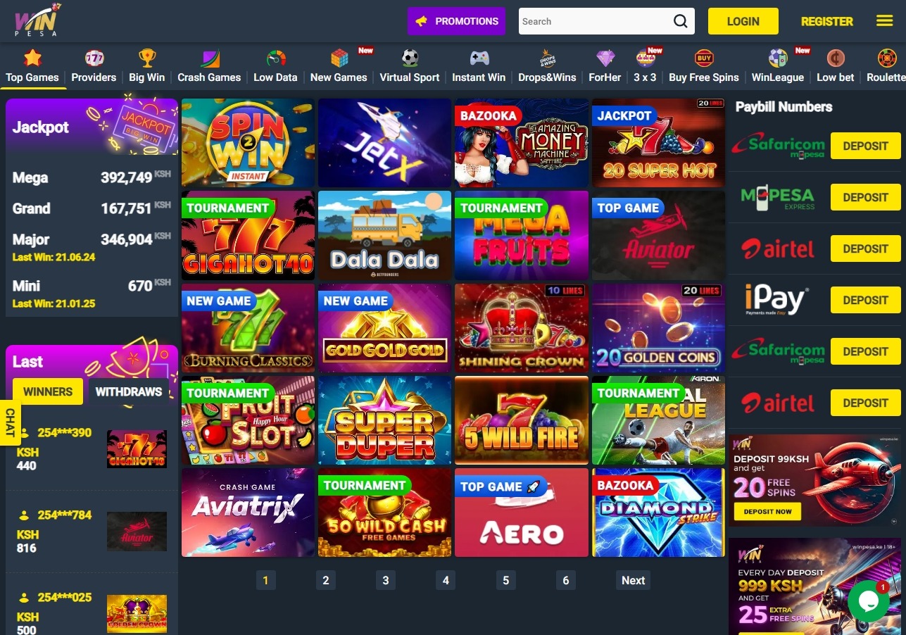 Winpesa Kenya home page